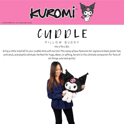 Kuromi Cuddle Pillow Buddy, Kids Bedding Super Soft Plush Kawaii Pillow, (Officially Licensed Product) By Franco Collectibles