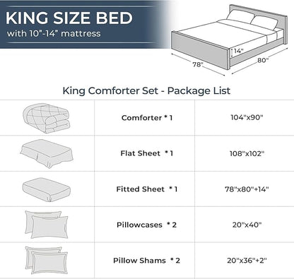 HEVUMYI Khaki King Comforter Set - 7-Piece All Season Bed in a Bag King, Ultra Soft Bedding Set with Comforter, Flat Sheet, Fitted Sheet, Pillowcases, Pillow Shams