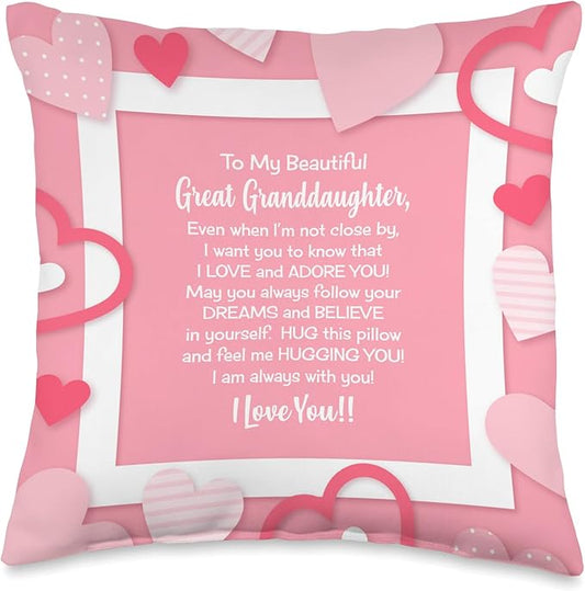Great Granddaughter gifts from Grandparent pink love hugs Throw Pillow