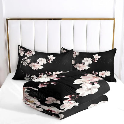 Cherry Blossom Comforter Set Full Size,Japanese Bedding Set for Girls, Hoilday Decor Down Alternative Comforter with 2 Pillowcases/79 * 90