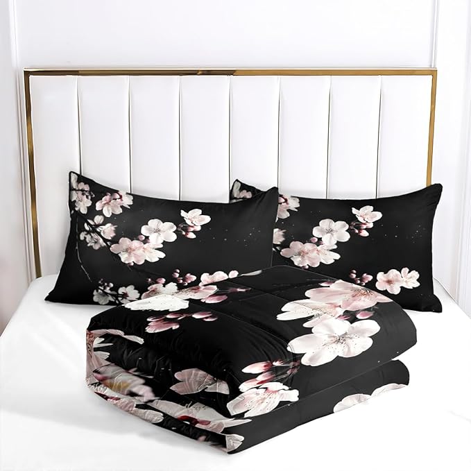 Chinese Comforter Set Twin Size,Orient Light Pink Floral Bedding Set for Women,2 Pcs Warm Microfiber Quilt Set with 1 Pillowcase/68 * 86