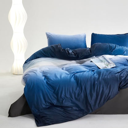 Cottonight Velvet Comforter King Fluffy Navy Blue Flannel Bedding Set Women Men Thick Warm Winter Blanket Quilts Sherpa Micromink Dark Blue Modern Chic Plush Fashion Bedding King