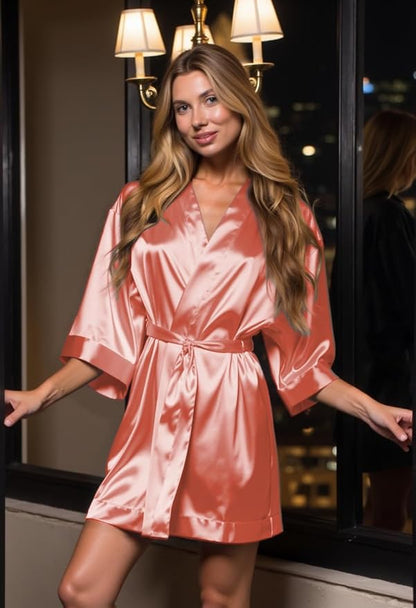 Turquaz Women's Bride Bridesmaids Silky Robe Satin Kimono Robes for Women Lingerie