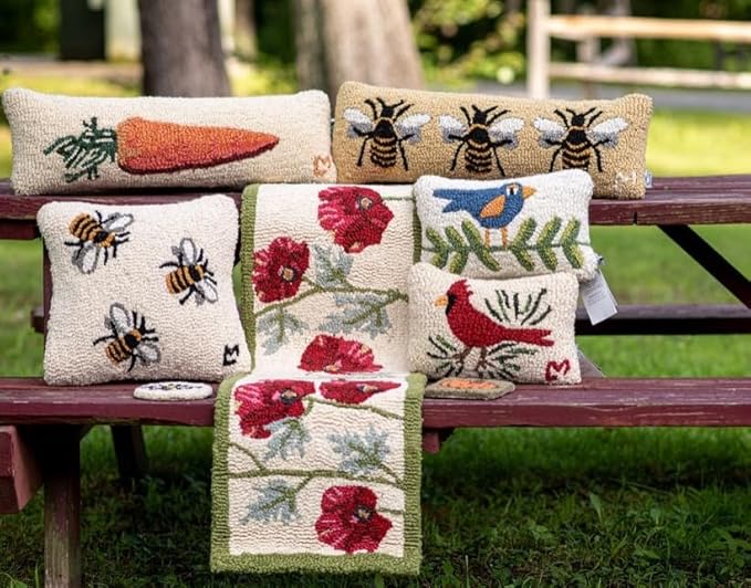 Chandler 4 Corners Artist-Designed Bumblebee Hand-Hooked Wool Decorative Throw Pillow (8 in x 24 in) Farm & Garden Pillow for Couches & Beds - Low Maintenance Nature Queen Bee, Honey Bee Home Décor