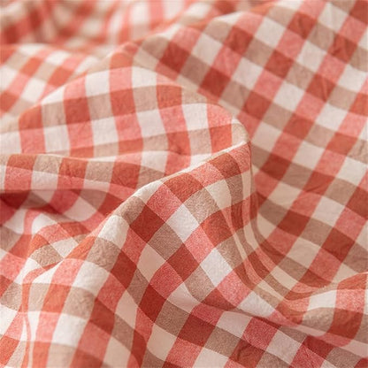 mixinni Orange Gingham Comforter Set Twin XL, Plaid Comforter Set 3 Pieces 1 Orange Grid Comfoter with 2 Pillow Cases for All Seasons, Soft Fluffy Modern Grid Pattern Printed Bedding-Twin XL Size
