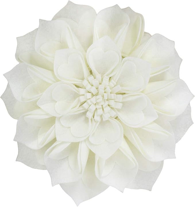 Fennco Styles Handmade 3D Heart-Shaped Petals Flower Decorative Filled Throw Pillow 13" Round - Ivory Floral Pillow for Couch, Home Décor and Holiday, Housewarming Gift