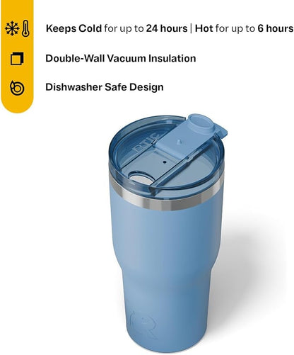 RTIC 30oz Essential Tumbler with Lid, Insulated, Stainless Steel, Metal, Double Wall Vacuum-Insulation, Ceramic Lined, Travel Cup for Iced Coffee, Tea, Hot and Cold Drink, Denim