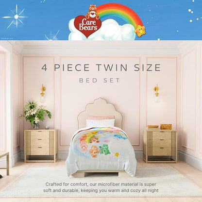 Care Bears Classic Super Soft Cozy Reversible Microfiber Comforter and Sheet Set, 4 Piece Twin Size, (Official Licensed Product) by Franco Collectibles