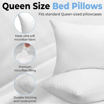 King Size Bed Pillows - Set of 2, Medium Density, Soft and Supportive for Back, Side, and Stomach Sleepers((King -White), Pack of 2)