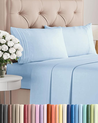 Full Size 4 Piece Sheet Set - Comfy Breathable & Cooling Bed Sheets Set - Hotel Luxury Bedding for Women, Men, Kids, Teens, Boys & Girls - Deep Pockets, Soft and Wrinkle Free - Oeko-Tex - Light Blue