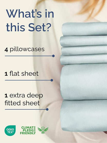 Extra Deep Cal King Sheet Set - 6 Piece Breathable and Cooling Sheets - Hotel Luxury Bedding for Women, Men, Kids & Teens - Easy & Secure Fit - Soft and Wrinkle Free - Extra Deep Pockets - Ice Blue