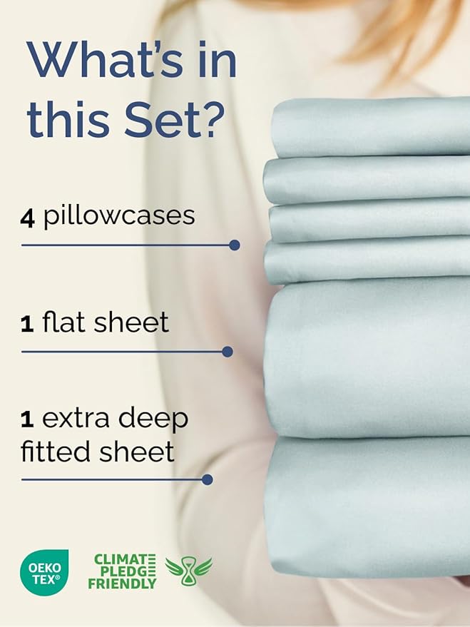 Extra Deep Full Sheet Set - 6 Piece Breathable and Cooling Sheets - Hotel Luxury Bedding for Women, Men, Kids & Teens - Easy & Secure Fit - Soft, Wrinkle Free and Comfy - Extra Deep Pockets - Ice Blue