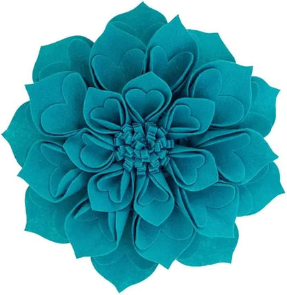 Fennco Styles Handmade 3D Heart-Shaped Petals Flower Decorative Filled Throw Pillow 13" Round - Teal Floral Pillow for Couch, Home Décor and Holiday, Housewarming Gift