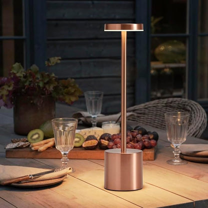 2 Pack LED Rechargeable Cordless Table Lamps,Portable Outdoor 5000 mAh Battery Operated Table Light Touch Control 3 Color Dimmable Lamp for Patio/Cofee/Restaurant/Camping/Dining/Bedroom-Rose Gold