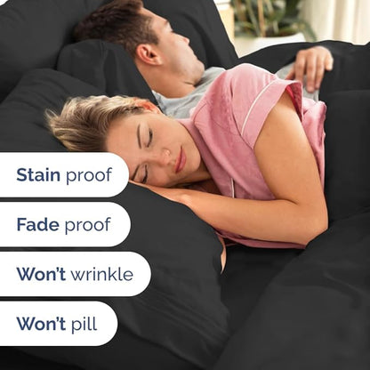 Flex Top Split Head King 4 Piece Sheet Set - Comfy Breathable & Cooling Bed Sheets Set - Hotel Luxury Bedding for Women, Men, Kids, Teens, Boys & Girls - Deep Pockets, Ultra-Soft - Oeko-Tex - Black