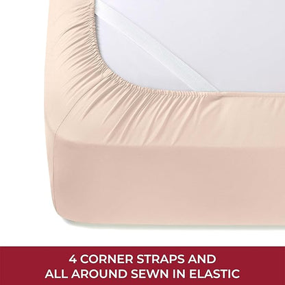 Mellanni RV Short Queen Sheets - 4 PC Iconic Collection Bedding - Hotel Luxury, Extra Soft, Cooling Bed Sheets - Deep Pocket up to 10 inch (RV/Short Queen, Beige)