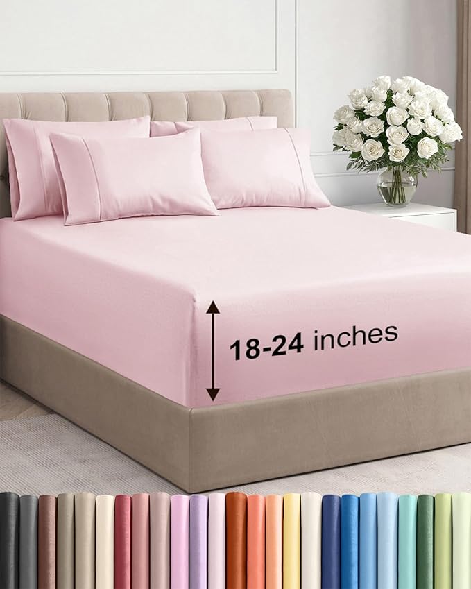 Extra Deep Queen Sheet Set - 6 Piece Breathable and Cooling Sheets - Hotel Luxury Bedding for Women, Men, Kids & Teens - Easy & Secure Fit - Soft and Wrinkle Free - Extra Deep Pockets - Lavender Pink