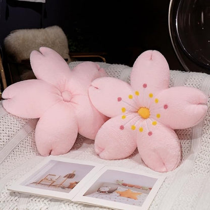 Plush Cherry Blossom Throw Pillow, Cute Pink Sakura Flower Cushion for Bedroom Study Living Room Sofa Chair, Cute Floral Home Decor for Women (Pink Flower core, 17.7 inch)