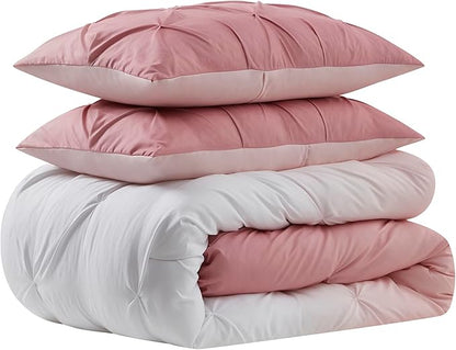 5 Piece Comforter Set Bed in a Bag Ombre Pintuck Design All Season Soft Down Alternative Bedding Comforter Set & Luxurious Matching Bed Sheets & Pillow Sham, Ombre Pintuck Blush, Twin