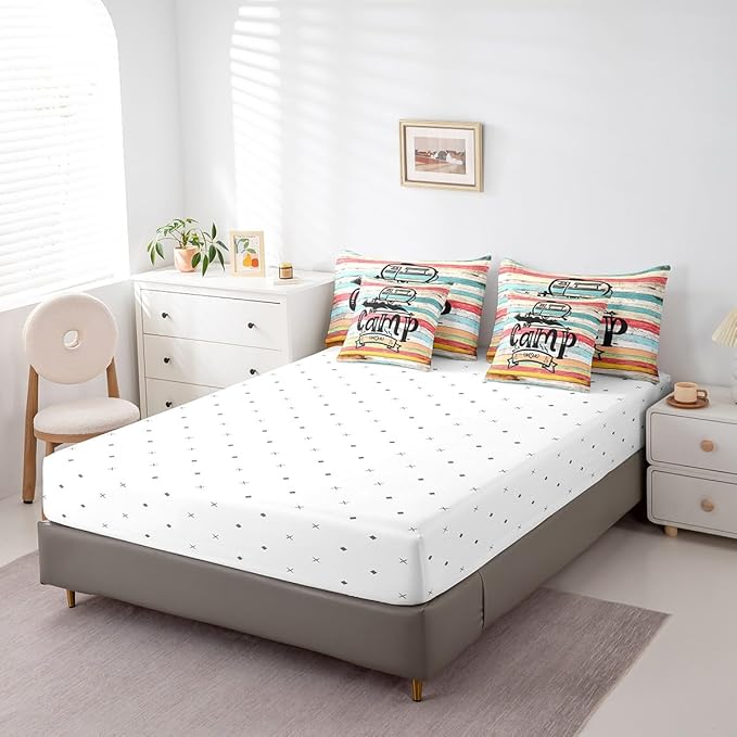 Full Size 7-Piece Camping Decor Comforter Set - Bed in a Bag, Rv Camper Lovers Comforter Set with Rustic Wooden Sheets, 1 Comforter, 2 Pillowcases, 2 Throw Pillow Covers