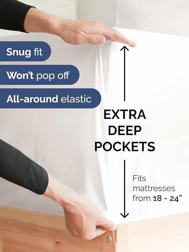 Extra Deep Cal King Sheet Set - 6 Piece Breathable and Cooling Sheets - Hotel Luxury Bedding for Women, Men, Kids & Teens - Easy Secure Fit - Soft & Wrinkle Free - Extra Deep Pockets - Antique White