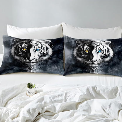 Erosebridal Boys Tiger Bedding Set King Size, African Safari Animal Comforter Set Exotic Wildlife Down Comforter Black White Soft Microfiber Quilt for Adult Teens Youth Men Bedroom Decor