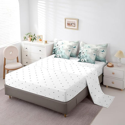 Feelyou Butterfly Comforter Set Twin Size 7 Pieces Vintage Floral Daisy Bedding Set for All Season Flower Botanical Nature Theme Bed in a Bag with Comforter, Sheets, Pillowcases & Cushion Cover
