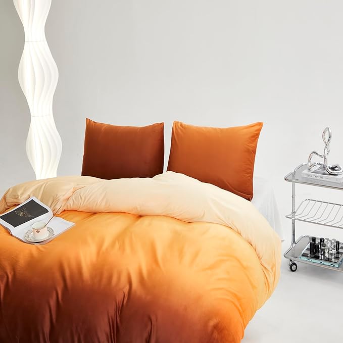 Houseri Velvet Gradient Orange White California King Comforter Set Cream Yellow Sherpa Orange Brown Fluffy Bedding Sets Puffy Plush Soft Cozy Warm Flannel Fuzzy Bed Quilts Comforters Cal King Size
