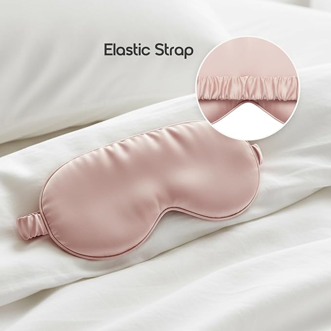 Silk Eye Mask for Sleeping 100% Mulberry Silk Women Men Blindfold,3D Luxury Travel Smooth Elastic Strap Eye Masks Breathable Cooling Soft Night Sleep Work Eyeshade Cover,Pink