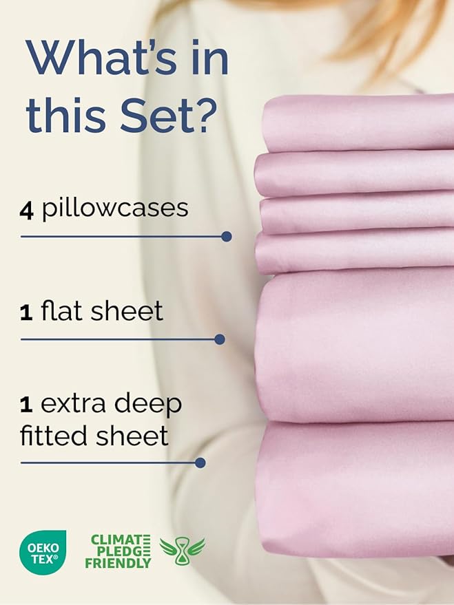 Extra Deep King Sheet Set - 6 Piece Breathable and Cooling Sheets - Hotel Luxury Bedding for Women, Men, Kids & Teens - Easy & Secure Fit - Soft, Wrinkle Free & Comfy - Extra Deep Pockets - Light Pink