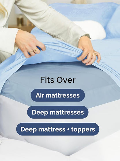 Extra Deep Full Sheet Set - 6 Piece Breathable and Cooling Sheets - Hotel Luxury Bedding for Women, Men, Kids & Teens - Easy & Secure Fit - Soft, Wrinkle Free & Comfy - Extra Deep Pockets - Light Blue