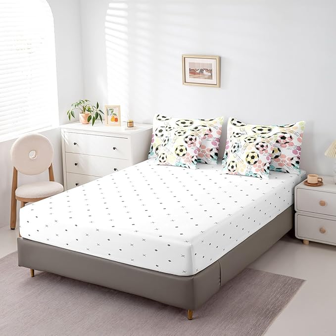Feelyou Boys Soccer Ball Comforter Set Full Size 7 Pcs Girls Football Comforter Bed in a Bag Soccer Ball Game Bedding Set for Teens Sports Bed Set with Sheets, Pillowcases, Pillow Covers
