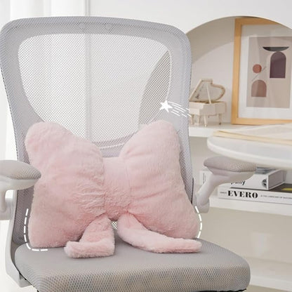 2 Pcs Plush Bow Pillow Cute Bowknot Plush Pillow Soft Bow Lumbar Pillow Home Decorative Throw Pillows for Bed Couch Living Room Decor (Pink)