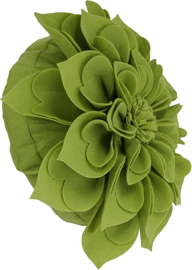 Fennco Styles Handmade 3D Heart-Shaped Petals Flower Decorative Filled Throw Pillow 13" Round - Kiwi Floral Pillow for Couch, Home Décor and Holiday, Housewarming Gift (Kiwi)