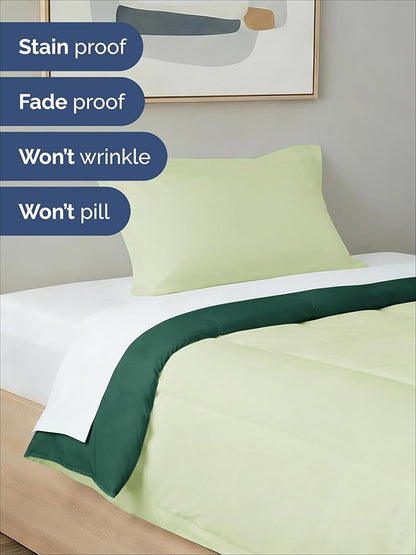 Twin Comforter Set - 2 Piece Bed Set for All Seasons - 1 Soft Quilted Comforter with Corner Tabs & 1 Pillow Sham - Comfy, Cozy & Breathable - Premium Down Duvet Insert - Twin Size, Emerald/Light Sage