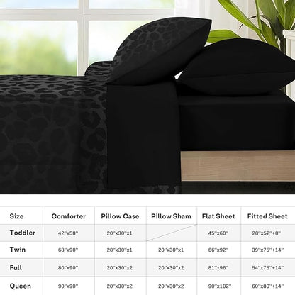 Nesker 7 Pcs Comforter Set King Size, Leopard Print Wild Animal Bedding Set for Kids and Adults, Black Grey African Cheetah Wildlife Bed Sheet Sets with Fitted Sheet 2 Pillowcases & 2 Shams