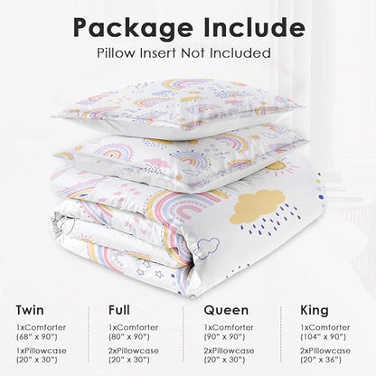 Queen Size Comforter Set with 2 Pillowcases, Pink Rainbow Kids Nursery Soft 3 Pcs Bedding for Kids and Adults Bedroom Bed Decor