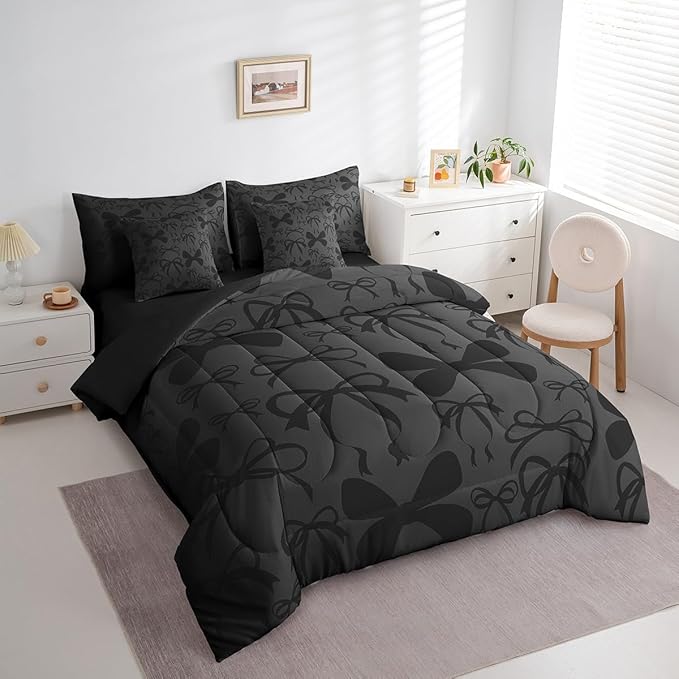 Feelyou Cute Bowknot Bedding Set for All Season Boys Girls Full Size Bow 7 Pieces Comforter Sets for Kids Women Men Girls Bow Bed in a Bag with Comforter, Sheets, Pillowcases & Cushion Cover