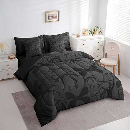 Feelyou Cute Bowknot Bedding Set for All Season Boys Girls King Size Bow 7 Pieces Comforter Sets for Kids Women Men Girls Bow Bed in a Bag with Comforter, Sheets, Pillowcases & Cushion Cover