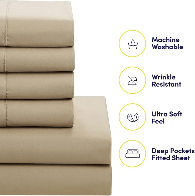 Twin Comforter Set with Sheets - 5-Piece Bedding Collection - 1 Comforter, 1 Fitted Sheet, 1 Flat, 2 Pillowcases - Deep Pocket - Soft & Breathable Premium Quality - Ideal for All Seasons, Taupe