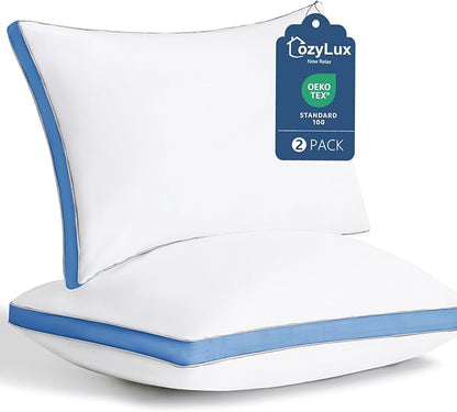 CozyLux Pillows Queen Size Set of 2, Soft and Supportive 3D Down Alternative Bed Pillow for Sleeping 2 Pack Blue, Luxury Hotel Quality Gusseted Bedding Pillow for Back, Stomach or Side Sleepers 18x28
