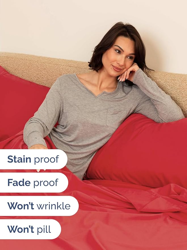 Extra Deep King Sheet Set - 6 Piece Breathable and Cooling Sheets - Hotel Luxury Bedding for Women, Men, Kids & Teens - Easy & Secure Fit - Soft, Wrinkle Free and Comfy with Extra Deep Pockets - Red