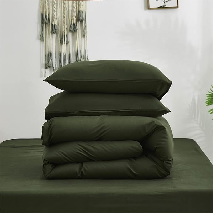 Cottonight Army Green Comforter Set King Men Bedding Comforter Set Olive Green Solid Blanket Quilts Modern Breathable 3 Piece Hunter Green Comforter for King Bed