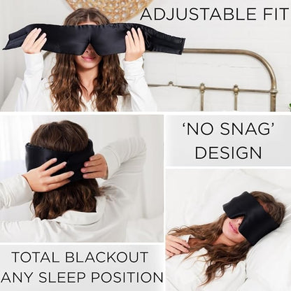 3D Silk Sleep Mask, Sleep Longer in Total Darkness and Comfort. Total Blackout Liner Blocks Light, Lightweight, 100% Silk 22 Momme, Foam Countour Does Not Crush Eyelashes (Obsidian Black)