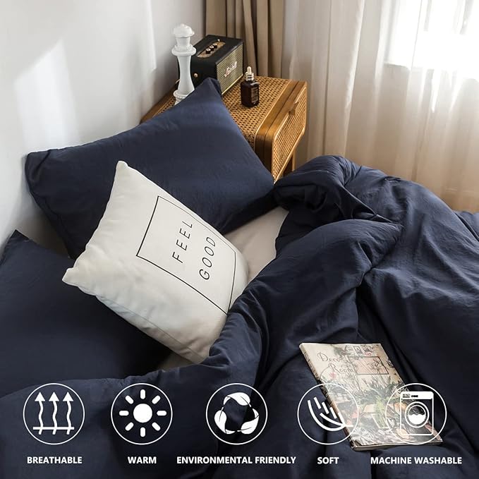 All Seasons Comforter King Size Navy Blue Comforter Set with Pillowshams Double Sliky Soft Washable Cotton Microfiber Reversible Shaggy Fluffy Comforter & 2 Pillow Shams, Dark Navy Blue, King/Cal King