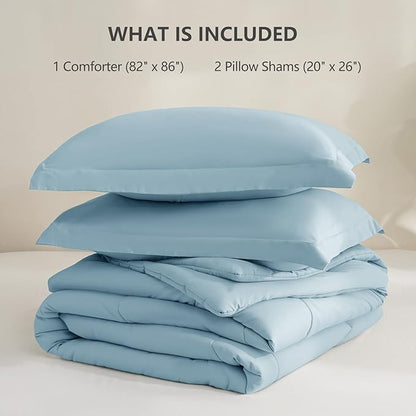CozyLux Full Size Comforter Sets - Light Blue Comforter Full Size, 3 Pieces Box Stitched Bed Set for All Seasons, Soft Lightweight Bedding Sets with 1 Down Alternative Comforter and 2 Pillow Shams