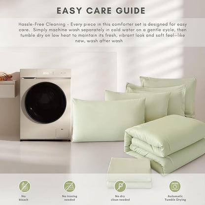 Cal King Comforter Set - 7 Pieces Sage Green Bed in a Bag Cal King Bedding Sets with Comforters, All Seasons Ultra Soft Comforter Bed Set with Sheets,Pillowcases & Shams (104"x90")