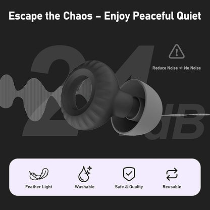 Noise Cancelling Ear Plugs for Sleeping, Concerts & Travel – Reusable Silicone Earplugs for Noise Reduction & Hearing Protection – 4 Pairs, Black + Black