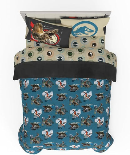 Jurassic World Rebirth Kids Bedding Super Soft Cozy Microfiber Comforter and Sheet Set, 5 Piece Full Size, (Officially Licensed Product) by Franco