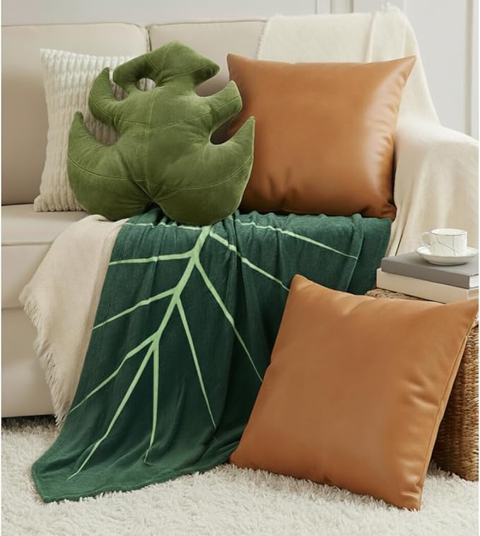 Green Philosophy Co. Monstera Leaf Pillow - Mossy Earth - Large Soft Plant-Shaped Plush Cushion for Couch, Bed, or Reading Nook - Cute & Unique Nature-Inspired Decor Super Soft & Cuddly Throw Pillow